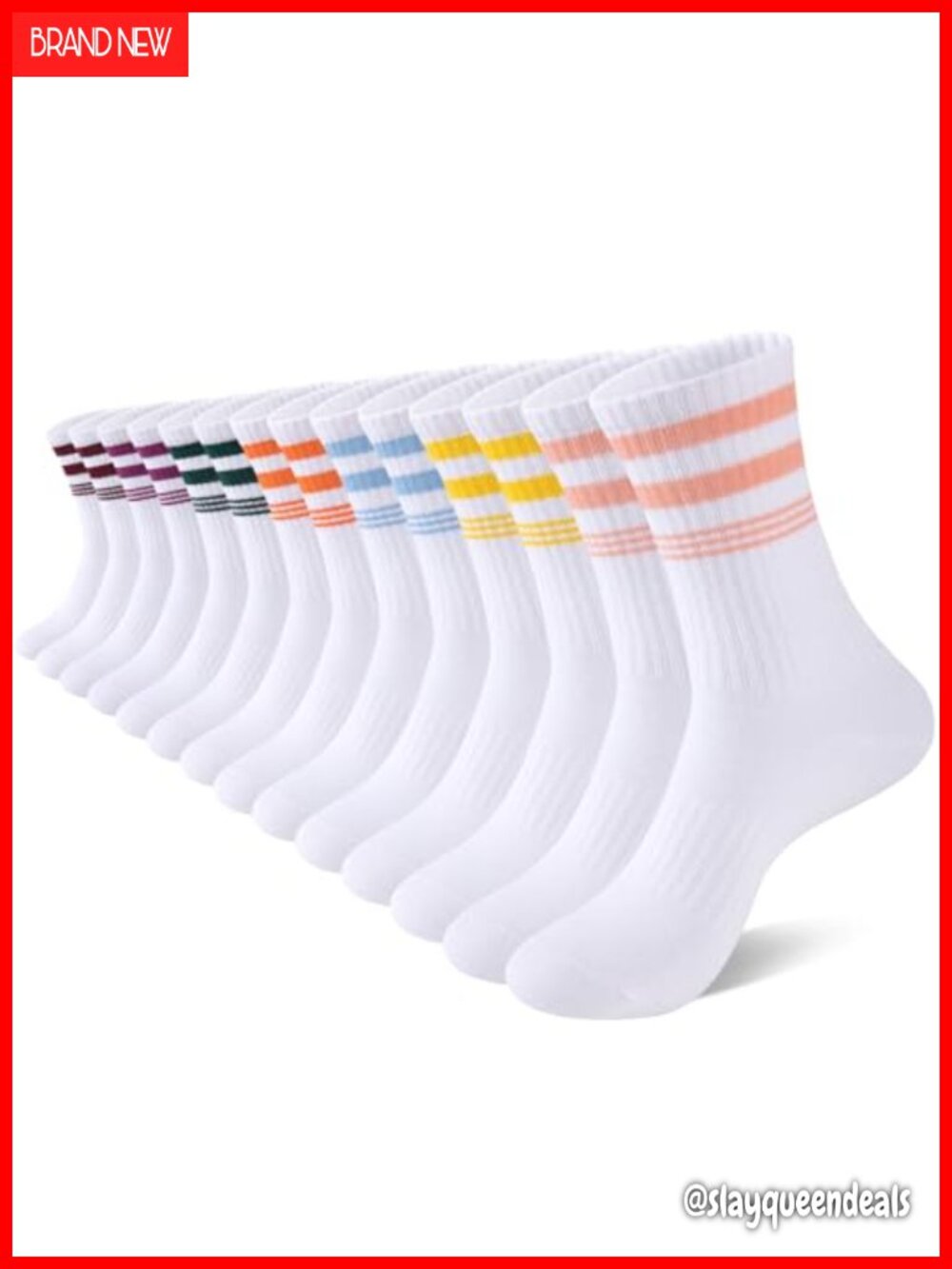 Womens Crew Cotton Socks Striped Breathable Calf Socks Casual Athletic
